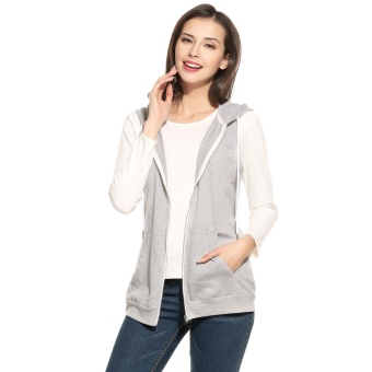 Women Casual Hooded Sleeveless Solid Zip-up Sweats Vest Gray - intl  