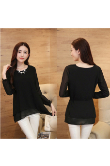 Women Casual Long Sleeve Chiffon Blouse (Black) - Intl - intl  