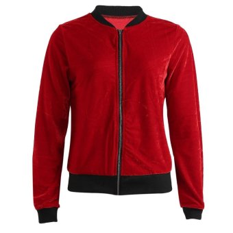 Women Casual Solid Slim Jacket Velour Long Sleeves Short Coat(RED)(Size:XL)(Int:L) - intl  