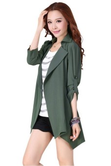 Women Casual Trench Coat Long Jacket Overcoat Outerwear Green  