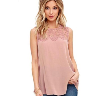 Women Casual V-Neck Sleeveless Lace Blouse Tank Tops Pink - intl  