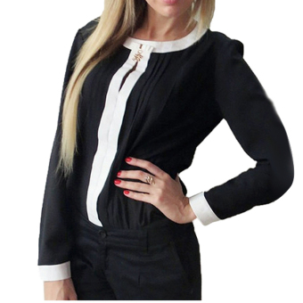 Women Chiffon Shirt Long Sleeve O-neck Shirt Blouse Tops (Black) - intl  