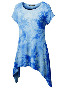 Women Clothing Slim short-sleeved T-shirt Printing Irregular Shirt Tops Blue (Intl)  