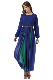 Women court Muslim Wear Chiffon Long Dress Baju Kurung 10014(Navy blue)  
