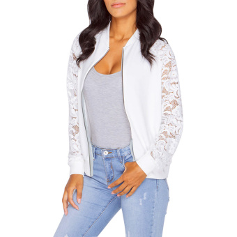 Women Crochet Lace Jacket Zipper Cardigan Coat (White) - intl  