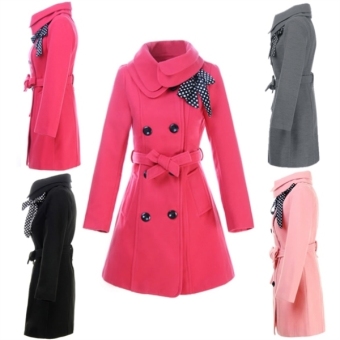 Women Double-breasted Luxury Winter Wool Coat Jacket (Black)  