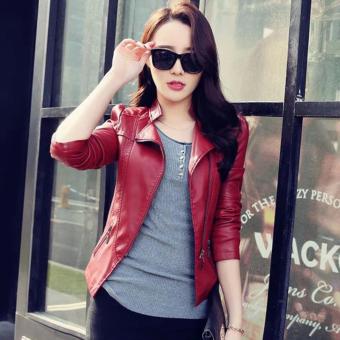 Women Fashion Korean Style locomotive small leather jacket Ladies Girl PU leather coat Long sleeve Outerwear Coat-Wine Red - intl  