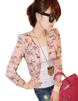 Women Fashion Long Sleeve Floral Print Shrug Short Jacket Chiffon Top 3 Colors - intl  