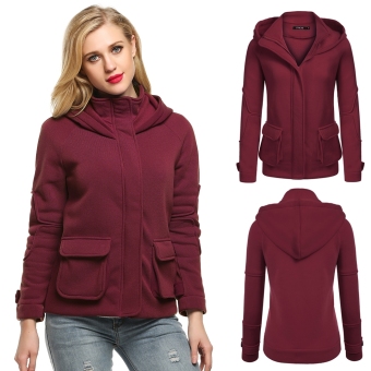 Women Fashion Long Sleeve Zip-up Solid Fleece Hooded Jacket - intl  