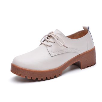 Women Fashion Retro Formal Oxfords Shoes Leather Lace Up Platform Low Heels Shoes(White)  