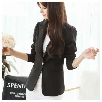 Women fashion Slim Blazer Coat Korean Style Casual Jacket Long Sleeve One Button Suit Ladies Blazers (Black) - intl  