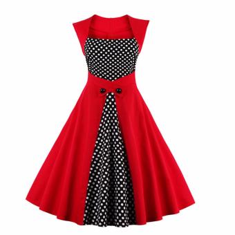 Women Fashion Stitching Sleeveless Big Swing Dress - intl  