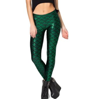 Women Fish Scale Mermaid Print Shine Slim Fit Disco Leggings Trousers Green - intl  