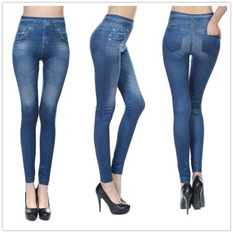Women Fleece Lined Winter Legging Jean Hot Sale Genie Slim Fashion Leggings With Two Real Pockets XL(Blue) - intl  