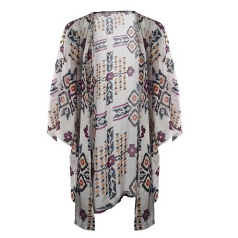 Women Geometry Printed Chiffon Shawl Kimono Cardigan Tops Cover up Blouse S - intl  