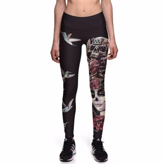 Women High Waist Ankle Leggings Bird and Skull Pattern Skinny Active Pants - intl  