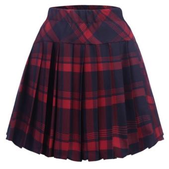 Women High Waisted Pleated Skater Uniform School Skirt Red - intl  