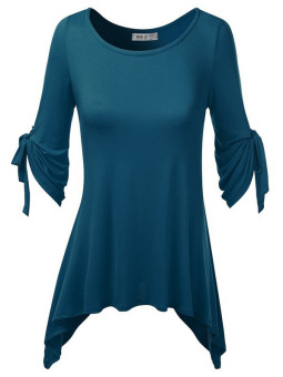 Women Irregular Round Neck T-shirt Lace-up Sleeve Shirt Tops Green (Intl)  