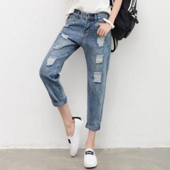 Women Jeans Frayed Cropped Jeans Harlan Pants Slim Ninth Pants Korean Fashion Denim Pants Girls Jean Casual Street Trousers - intl  