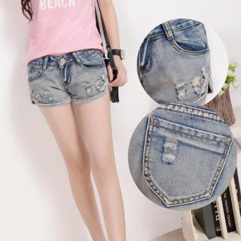 Women Jeans Slim Denim Frayed Hot Pants Women Short Jeans Pale Blue Jeans Shorts Casual Beach Slim Trouser Ladies Short Pants - intl  