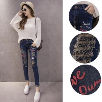 Women Jeans Sports Pants Slim Jeans Girls Denim Trousers Korean Women Hole Jeans Wild Jeans - intl  