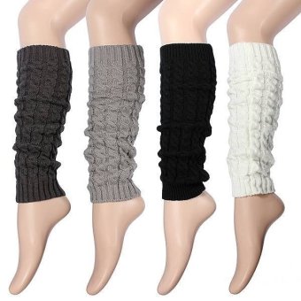 Women Knee High Leg Socks Winter Knit Crochet Warmers Legging (Dark Gray)  