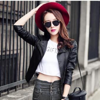 Women Korean Style PU Leather jacket Ladies Girl Fashion Slim Fit Long Sleeve Short locomotive Leather Coat Outwear Blazer-Black - intl  