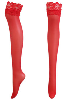 Women Lace Decoration Long Knee Thigh High Boot Tights Red - intl  