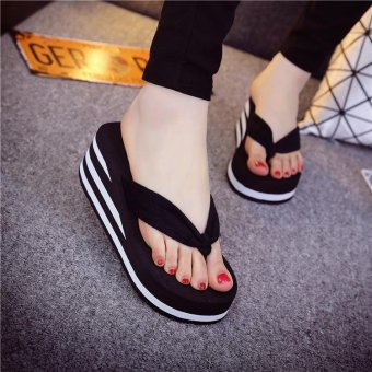 Women Ladies Thick Platform Flip-flops Sandals Slippers Black - intl  