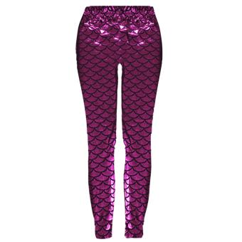 Women Lady Fashion Printed Mermaid Fish Scale Leggings Pants Trousers Stretchy Tights Comfort Casual Fit Rose Red L - intl  