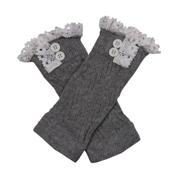 Women Legwarmers Crochet Knit Cotton Lace Trim Leg Warmers Boot Cuffs Leg Warmer Gray  