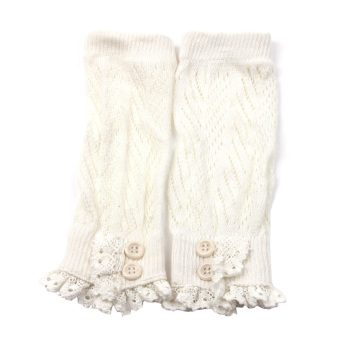 Women Legwarmers Crochet Knit Cotton Lace Trim Leg Warmers Boot Cuffs Leg Warmer White  