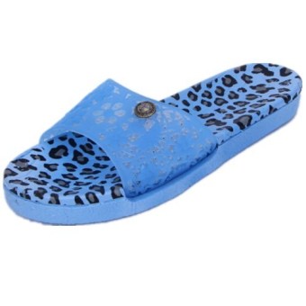 Women Leopard Print Flip Flops Beach Sandals Home Slippers (Blue)  