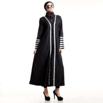 Women Long Kaftan with Striped Sleeves (Black) - intl  