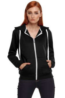 Women Long Sleeve Hooded Zipper Casual Hoodies (Black) - intl  