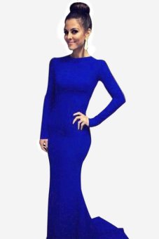 Women Long Sleeve Prom Ball Cocktail Party Dress Formal Gown Floor-Length Long Maxi Dresses (Blue) - intl  