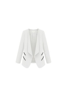 Women Long Sleeve Slim Suit Jacket Coat White  