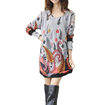 Women Maxi Loose Long Sleeve Long Shirt Casual Sweater Shirt Blouse Long Jumper Mini Dress FD15 - intl  