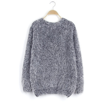 Women Mohair Pullover Sweaters and Pullovers Autumn Winter O-neck Candy Color Knitted Sweater pull femme Knitwear Gray - intl  