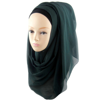 Women Muslim Chiffon Soft Head Neck Wrap Cover Hat Long Shawl Hijab Scarf Dark Green (Intl) - Intl  