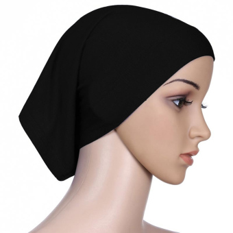 Women Muslim Mercerized Cotton Soft Adjustable Head Wrap Cover Inner Hijab Bonnet Cap Hat Black (Intl) - Intl  