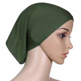 Women Muslim Mercerized Cotton Soft Adjustable Underscarf Inner-cap Hijab - Army Green - intl  
