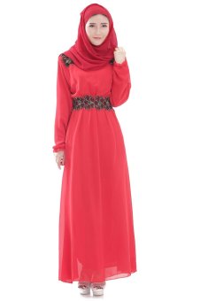 Women Muslim Wear Chiffon Long Dress 5005(Red)  