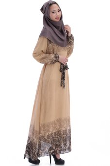Women Muslim Wear Robe Chffon Big Pendulum Long Dress Baju Kurung 06985 (Khaki)  