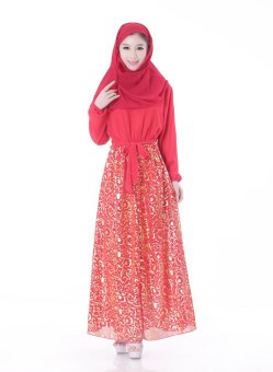 Women Muslim Wear Robe Chffon Mulberry Silk Long Dress Baju Kurung 8016 (Red)  