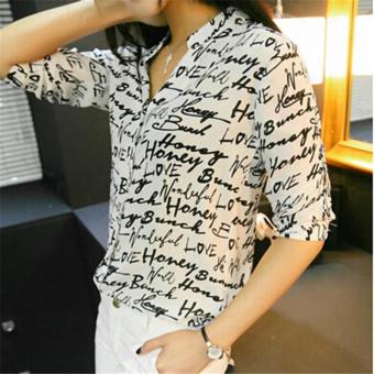 Women New Letter Zebra Print Blouse Chiffon Shirt Blusas Girl Short Sleeve Button Down Tops(White) - intl  