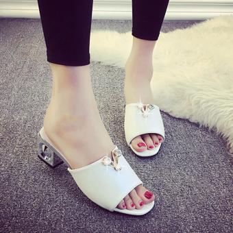 Women New Luxury Rhinestone Decor Heeled Sandals Summer Female Shoes Outwear Slipper Peep Toe Shoes White - intl  