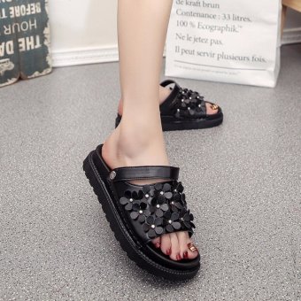 Women Personality Petal Skin Sandals Thicken Outsole Sandal Breathable Summer Beach Slipper Student Fashion Shoes Black XZ309 - intl  