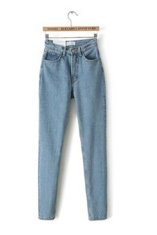 Women Retro High Waist Denim Jeans Harem Pants Trousers (Light Blue)  