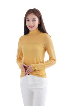 Women Sexy Long Sleeve Heaps Collar T-Shirts Pure Color Slim Shirts Inner Wear Blouse Casual Tee Tops Yellow - intl  
